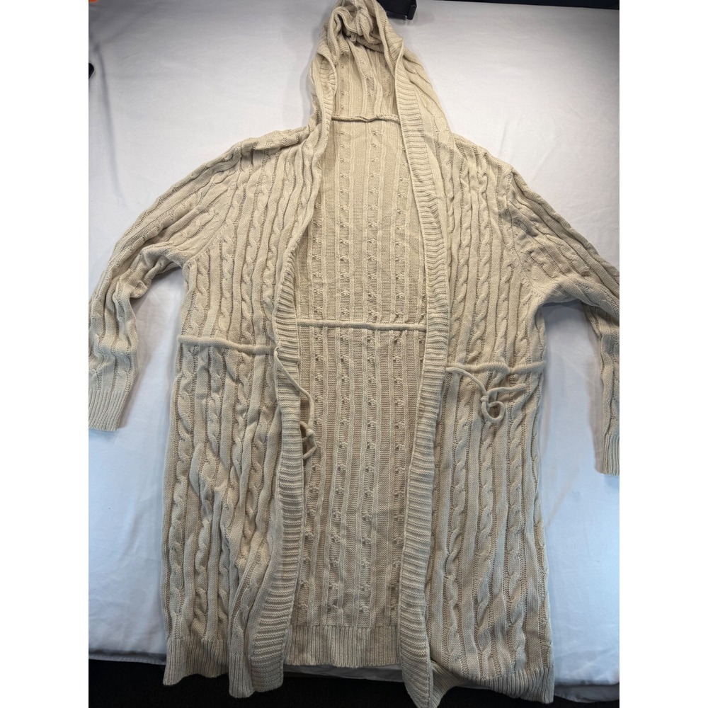 Shein Curve Womens 3XL Cream Cable Knit Hooded Longline Cardigan Open Sweater